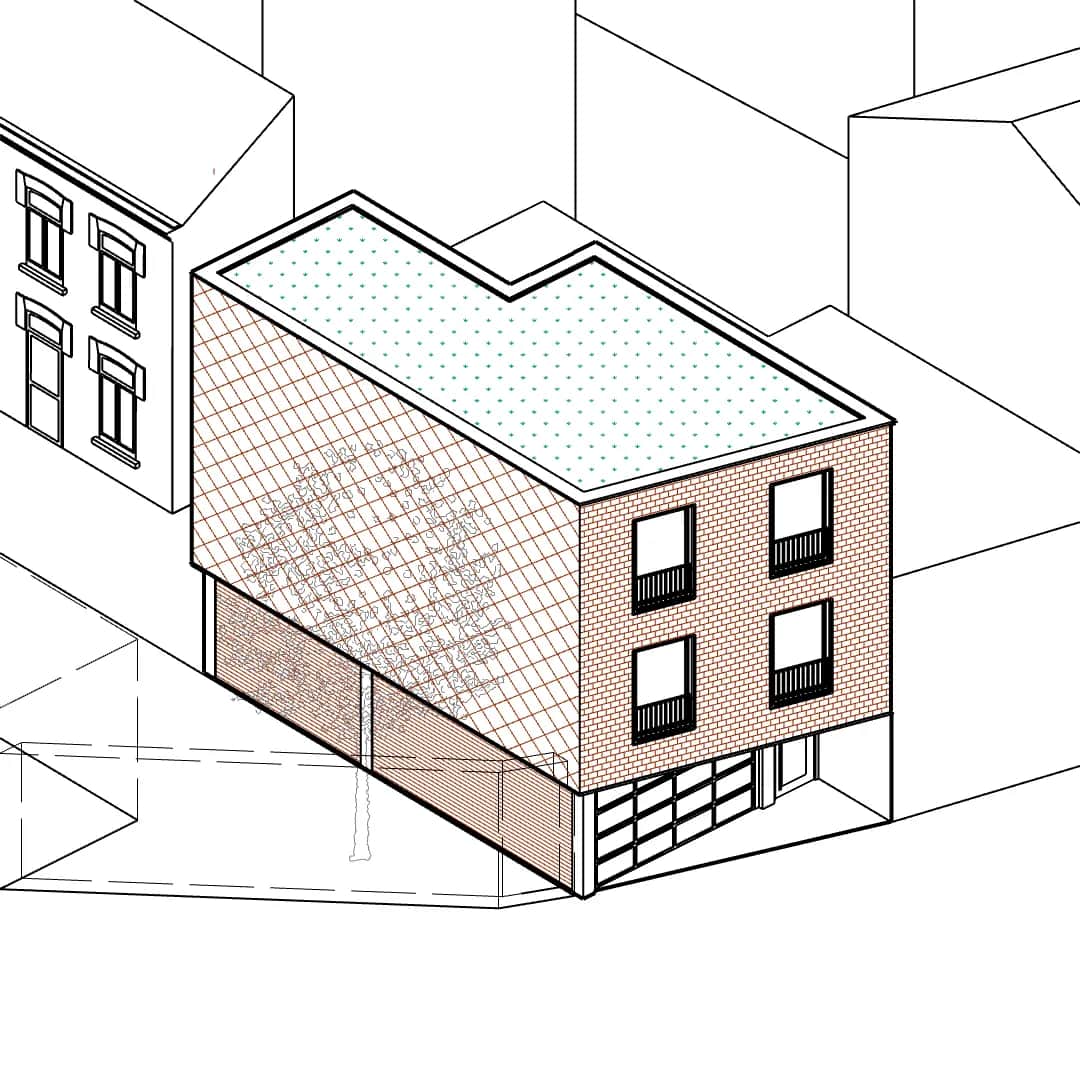 Axonométrie en couleur du projet de construction de deux appartements