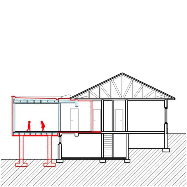 Coupe du projet d'extension d'une maison unifamiliale à Court-Saint-Etienne
