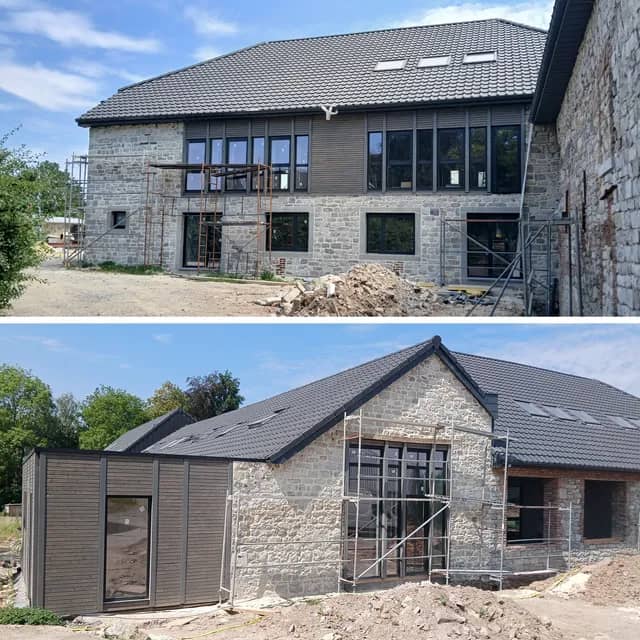 Chantier en cours, bardages posés