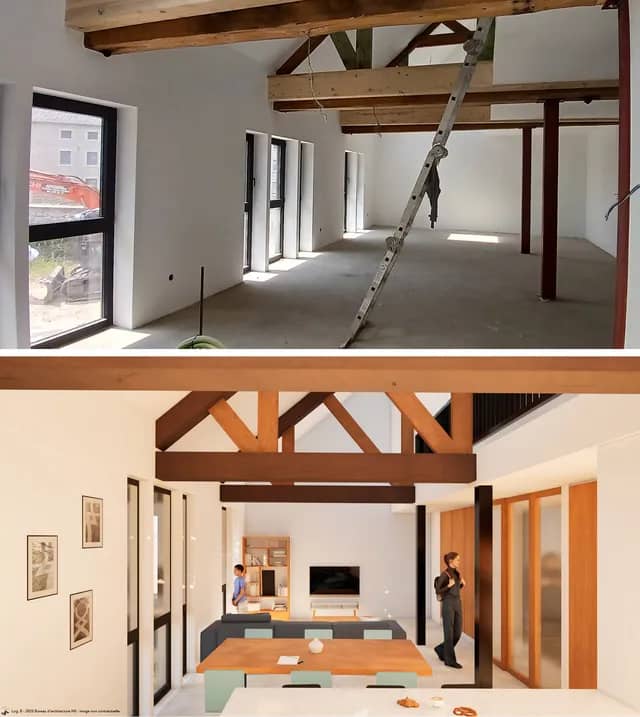 Photo du logement en B en parachèvement et de la vue 3D de promotion immobilière